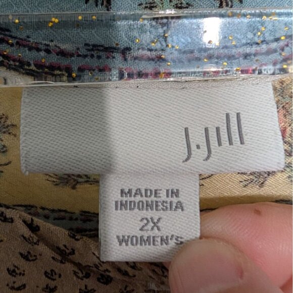 J Jill Floral Tunic Womens Size 2X Blue Stripe Lightweight Button Down Shirt - Picture 4 of 9